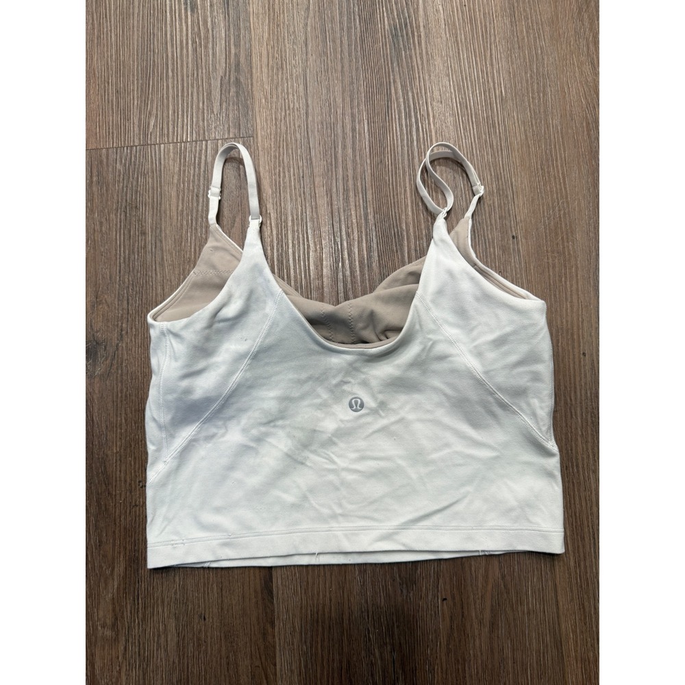 Lululemon Align Tank Top White Tan Adjustable Straps Nulu Yoga Crop‎ Size 6 flaw